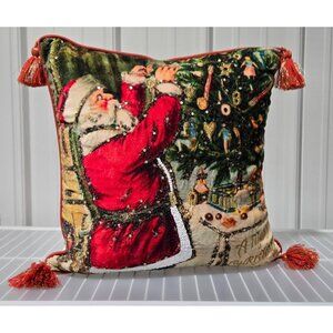 John Derian Vintage Style Santa Claus Design 18" Accent Throw Pillow w/ Tassels
